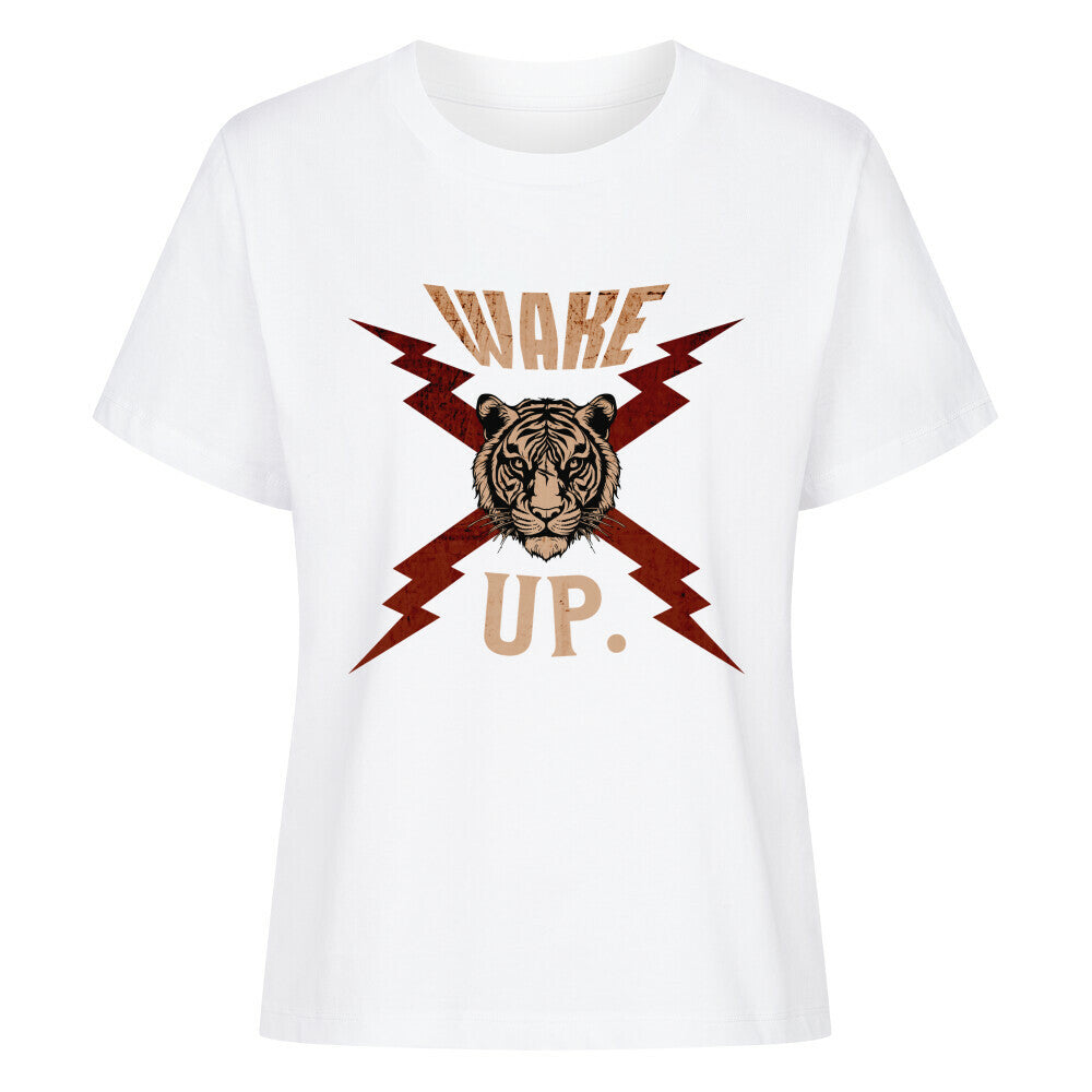 Premium Organic Shirt Women in Weiß mit „WAKE UP."-TORIPROS