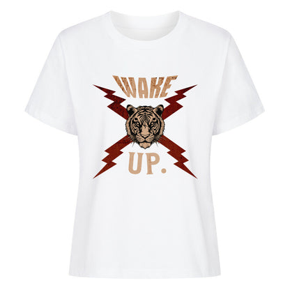 Premium Organic Shirt Women in Weiß mit „WAKE UP."-TORIPROS