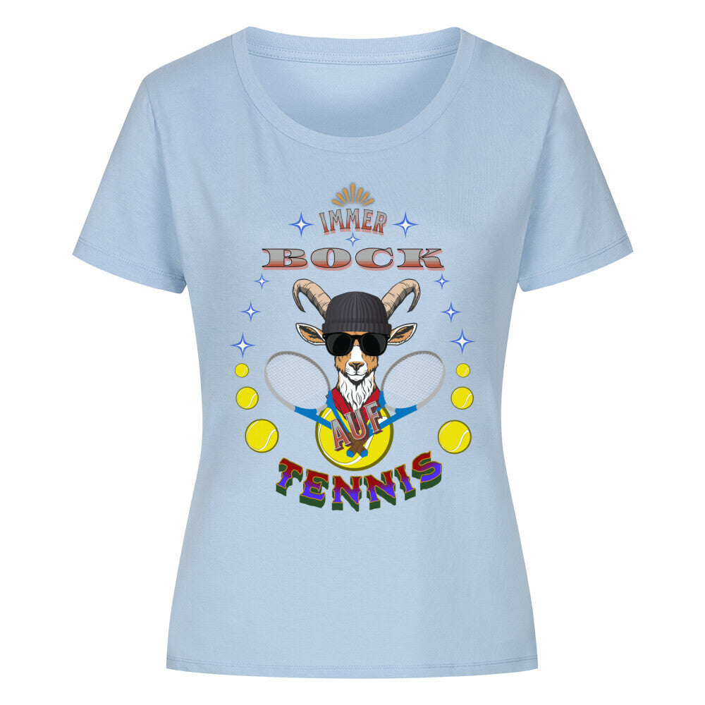 Premium Organic Shirt Women in Hell Blau mit „Auf TENNIS immer BOCK“-TORIPROS
