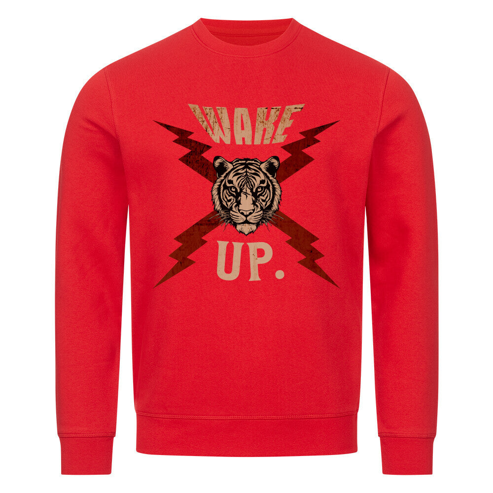  Premium Organic Sweatshirt in Bright Red mit „WAKE UP."-TORIPROS