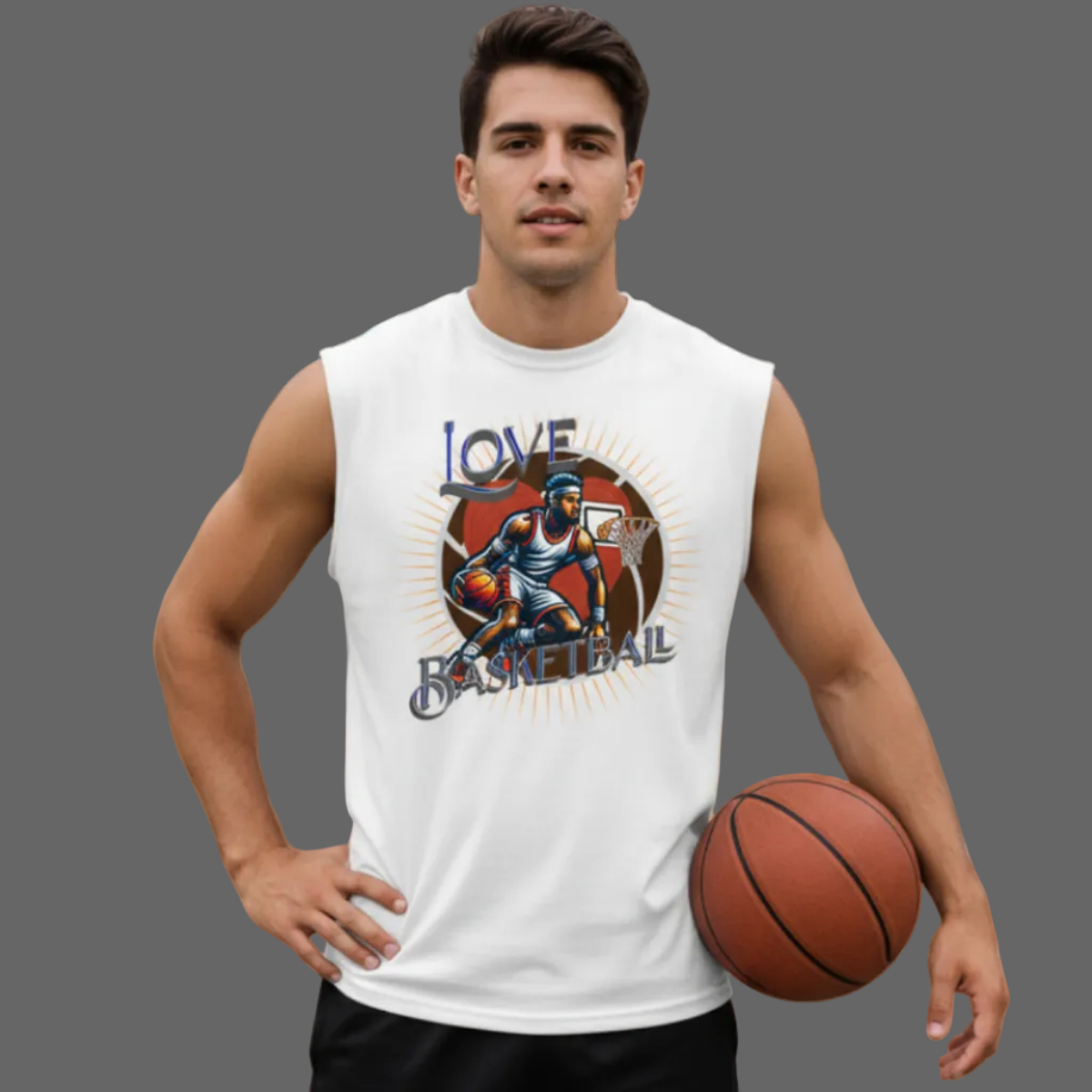Sleeveless Oversized Tee / Basketball-Love- weiß