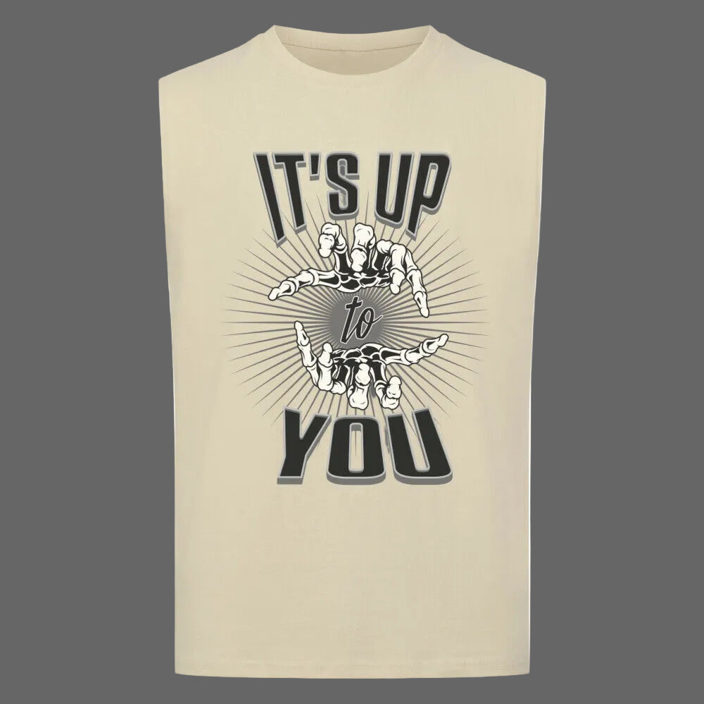  Sleeveless Oversized Tee in Sand mit „IT'S UP TO YOU“-TORIPROS