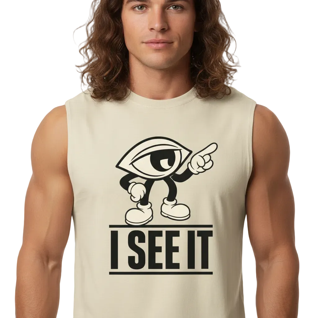Sleeveless Oversized Tee / I SEE IT - Sand-TORIPROS