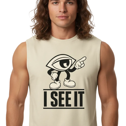 Sleeveless Oversized Tee / I SEE IT - Sand-TORIPROS
