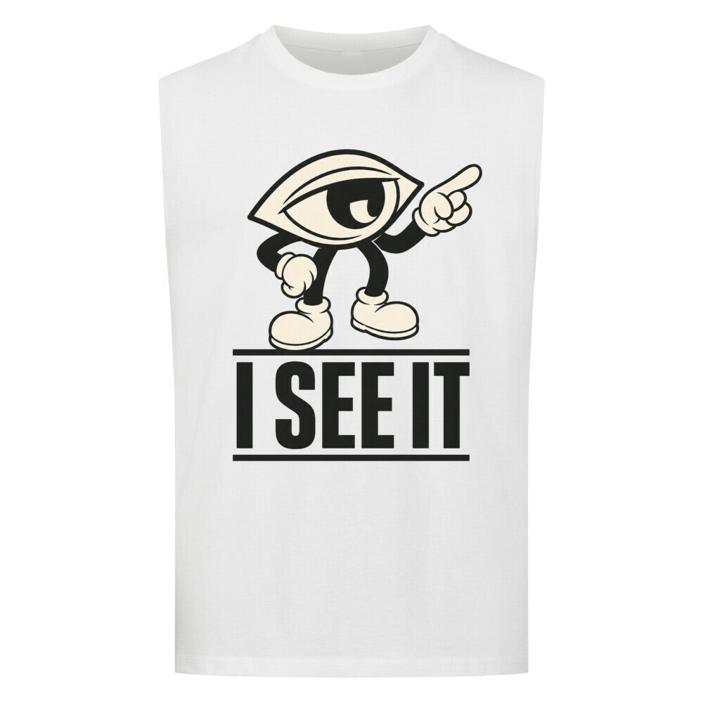 Sleeveless Oversized Tee / I SEE IT - weiss-TORIPROS