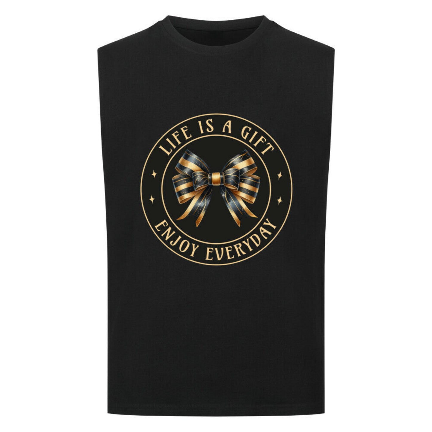ImagSleeveless Oversized Tee in Schwarz mit „LIFE IS A GIFT“-TORIPROSe for color: schwarz