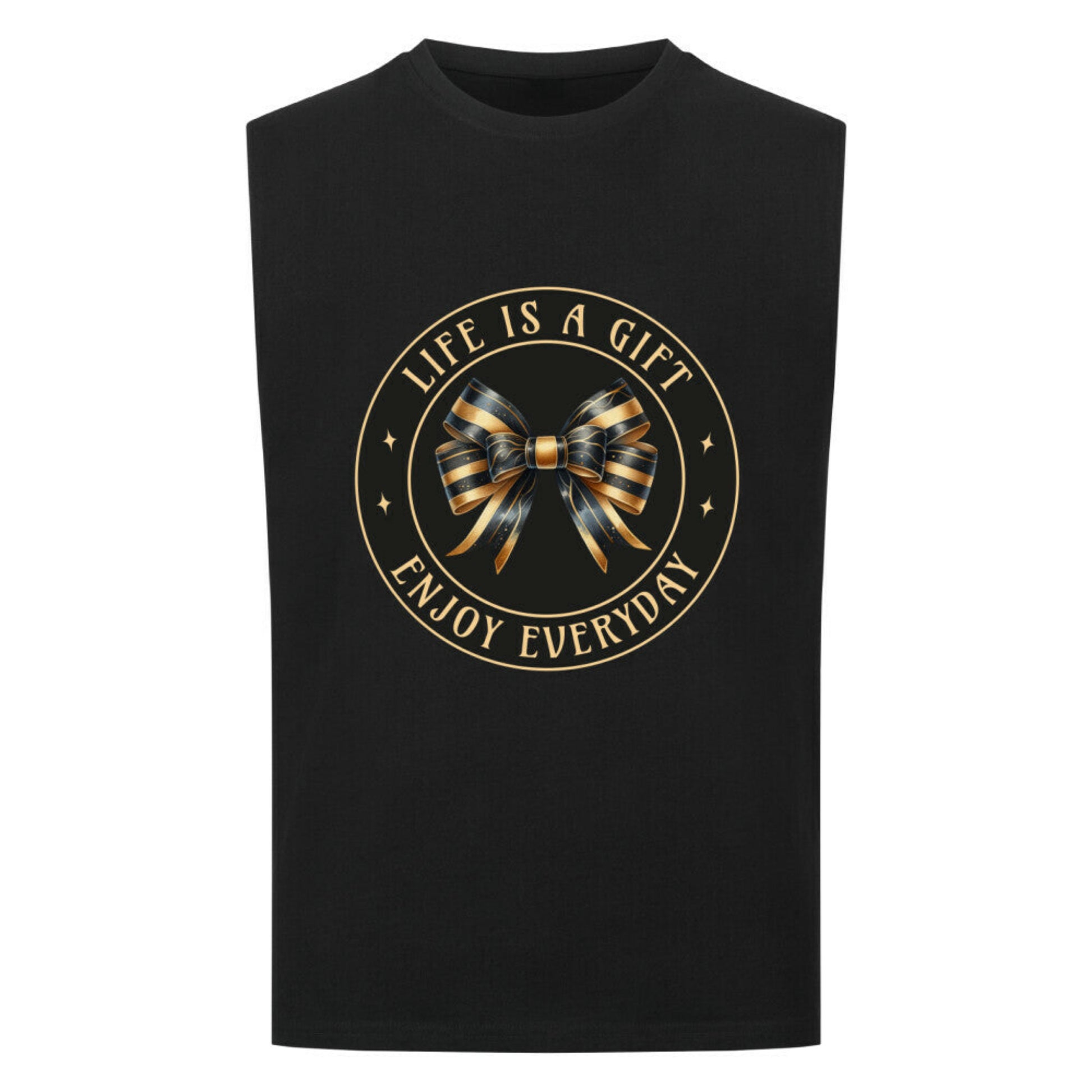 ImagSleeveless Oversized Tee in Schwarz mit „LIFE IS A GIFT“-TORIPROSe for color: schwarz
