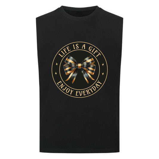 ImagSleeveless Oversized Tee in Schwarz mit „LIFE IS A GIFT“-TORIPROSe for color: schwarz