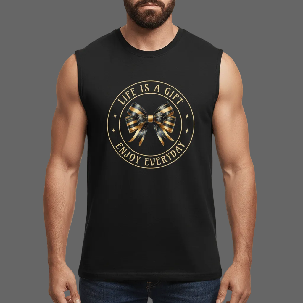  Sleeveless Oversized Tee in Schwarz mit „LIFE IS A GIFT“-TORIPROS