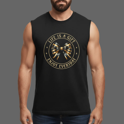  Sleeveless Oversized Tee in Schwarz mit „LIFE IS A GIFT“-TORIPROS