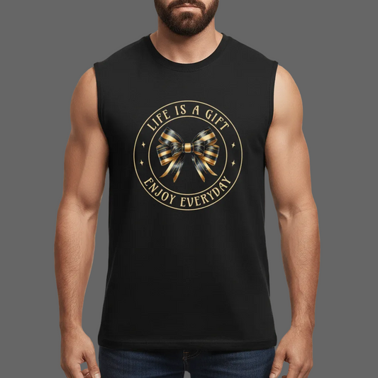  Sleeveless Oversized Tee in Schwarz mit „LIFE IS A GIFT“-TORIPROS