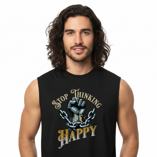 Sleeveless Oversized Tee/STOP THINKING BE HAPPY