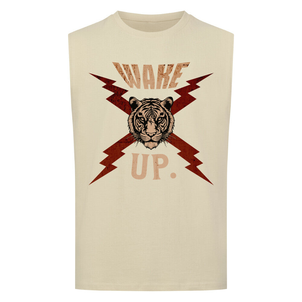 Sleeveless Oversized Tee in Sand mit „WAKE UP."-TORIPROS
