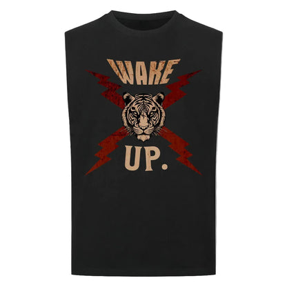 Sleeveless Oversized Tee in Schwarz mit „WAKE UP."-TORIPROS