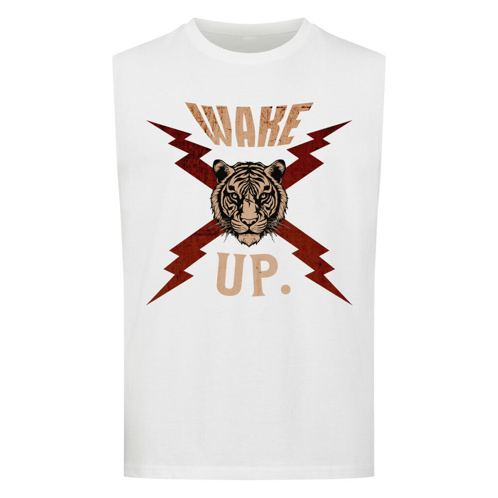  Sleeveless Oversized Tee in Weiß mit „WAKE UP."-TORIPROS