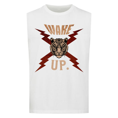 Sleeveless Oversized Tee in Weiß mit „WAKE UP."-TORIPROS