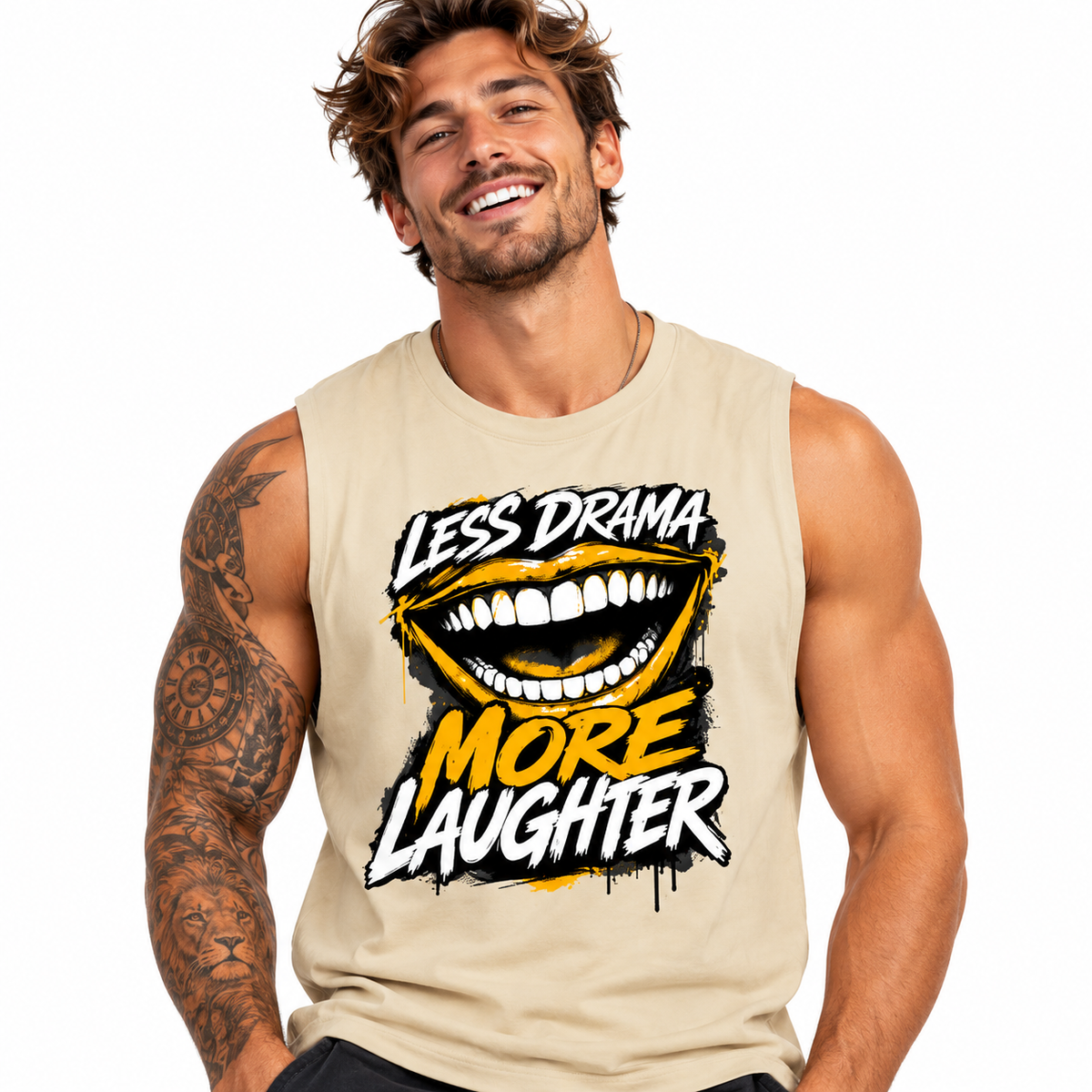 Sleeveless Oversized Tee / LAUGH MORE