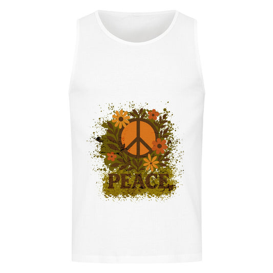 Classic Tanktop aus der Toripros PEACE Kollektion – Flowers PEACE Design in Weiß, nachhaltiges Statement-Piece mit floraler Friedensbotschaft