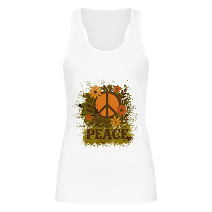 Damen Tanktop aus der Toripros PEACE Kollektion – Flowers PEACE Design in Weiß, nachhaltiges Statement-Piece mit floraler Friedensbotschaft