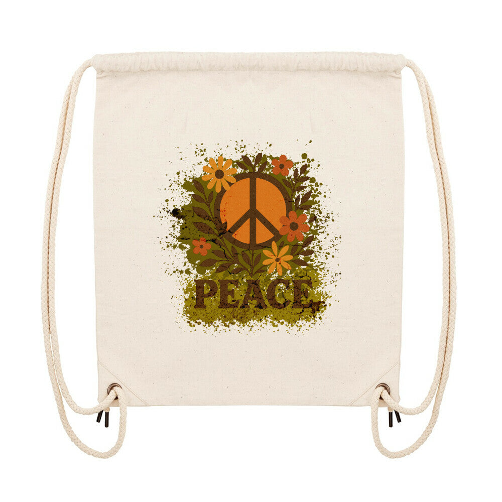 Gym Bag aus der Toripros PEACE Kollektion – Flowers PEACE Design in Natural, nachhaltiges Accessoire mit Friedensbotschaft und floralem Stil