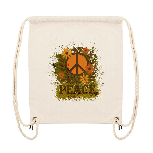 Gym Bag aus der Toripros PEACE Kollektion – Flowers PEACE Design in Natural, nachhaltiges Accessoire mit Friedensbotschaft und floralem Stil