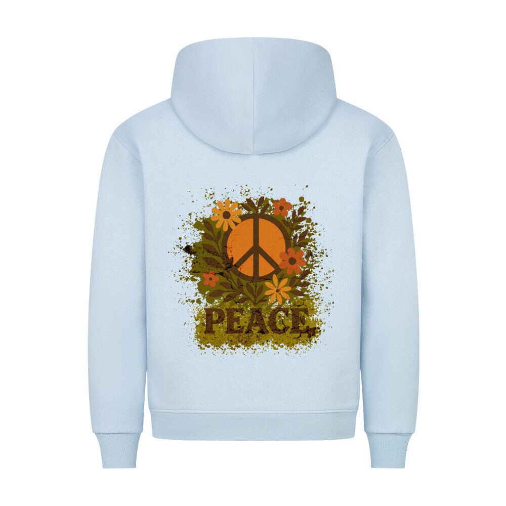 Premium Hoodie aus der Toripros PEACE Kollektion – Flowers PEACE Design in Babyblau, nachhaltiges Statement-Piece mit floraler Friedensbotschaft