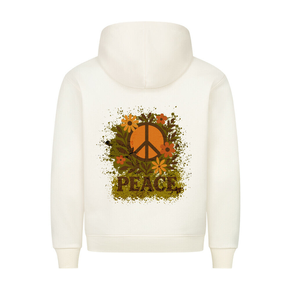 Premium Hoodie aus der Toripros PEACE Kollektion – Flowers PEACE Design in Beige, natürliches Statement-Piece mit floraler Friedensbotschaft