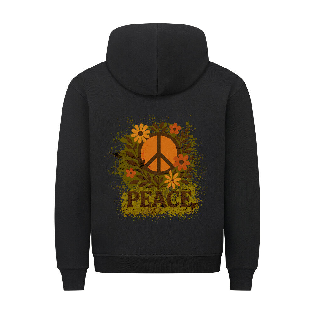 Premium Hoodie aus der Toripros PEACE Kollektion – Flowers PEACE Design in Schwarz, modernes Statement-Piece mit floraler Friedensbotschaft