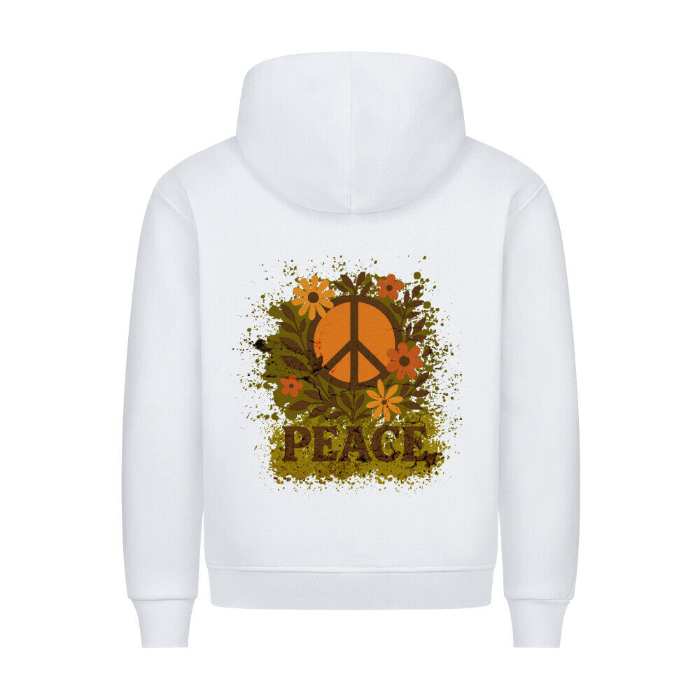 Premium Hoodie aus der Toripros PEACE Kollektion – Flowers PEACE Design in Weiß, nachhaltiges Statement-Piece mit floraler Friedensbotschaft