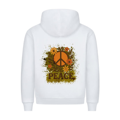 Premium Hoodie aus der Toripros PEACE Kollektion – Flowers PEACE Design in Weiß, nachhaltiges Statement-Piece mit floraler Friedensbotschaft