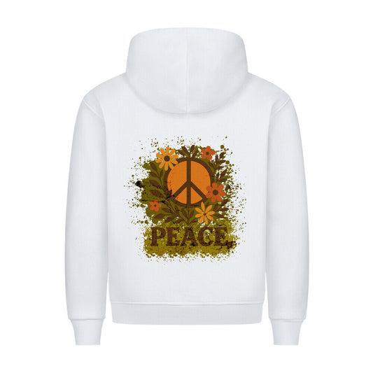 Premium Hoodie aus der Toripros PEACE Kollektion – Flowers PEACE Design in Weiß, nachhaltiges Statement-Piece mit floraler Friedensbotschaft