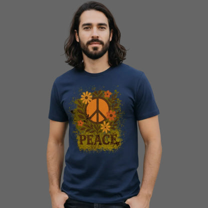 Premium T-Shirt aus der Toripros PEACE Kollektion – Flowers PEACE Design in French Navy, stilvolles Statement-Piece mit floraler Friedensbotschaft