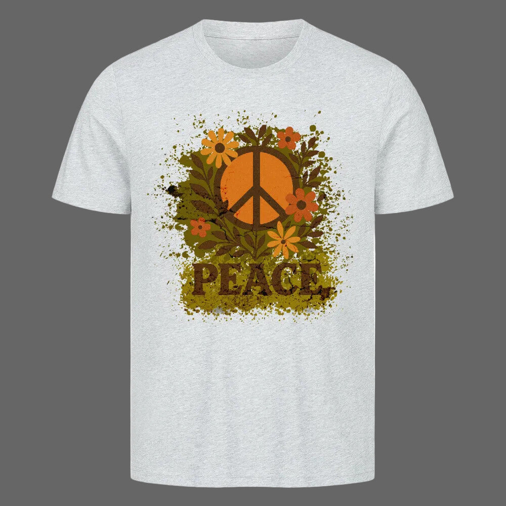 Premium T-Shirt aus der Toripros PEACE Kollektion – Flowers PEACE Design in Heather Grey, zeitloses Statement-Piece mit floraler Friedensbotschaft