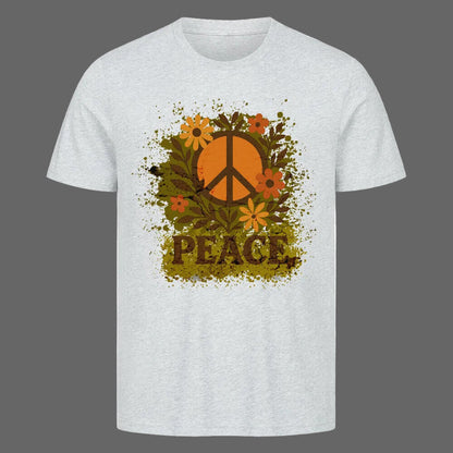 Premium T-Shirt aus der Toripros PEACE Kollektion – Flowers PEACE Design in Heather Grey, zeitloses Statement-Piece mit floraler Friedensbotschaft