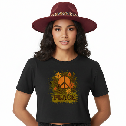 Ladies Cropped Tee / Flowers PEACE