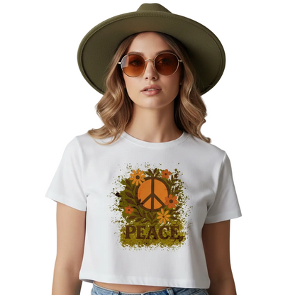 Ladies Cropped Tee / Flowers PEACE