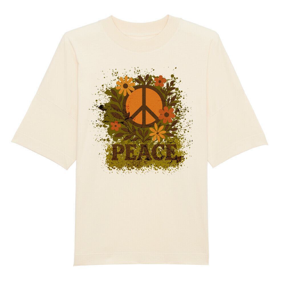 Premium Organic Oversize Blast aus der Toripros PEACE Kollektion – Flowers PEACE Design in Natural Raw, natürliches Statement-Piece mit floraler Friedensbotschaft