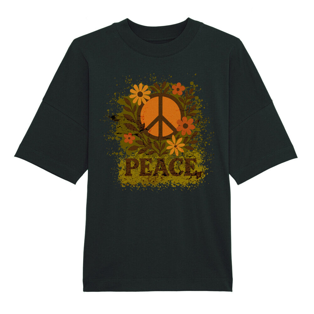 Premium Organic Oversize Blast aus der Toripros PEACE Kollektion – Flowers PEACE Design in Schwarz, modernes Statement-Piece mit floraler Friedensbotschaft