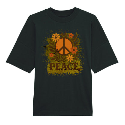 Premium Organic Oversize Blast aus der Toripros PEACE Kollektion – Flowers PEACE Design in Schwarz, modernes Statement-Piece mit floraler Friedensbotschaft
