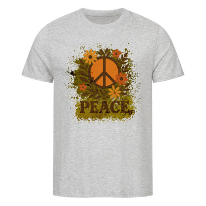 Premium Organic Shirt aus der Toripros PEACE Kollektion – Flowers PEACE Design in Heather Grey, zeitloses Statement-Piece mit floraler Friedensbotschaft