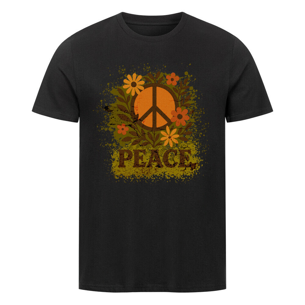 Premium Organic Shirt aus der Toripros PEACE Kollektion – Flowers PEACE Design in Schwarz, modernes Statement-Piece mit floraler Friedensbotschaft