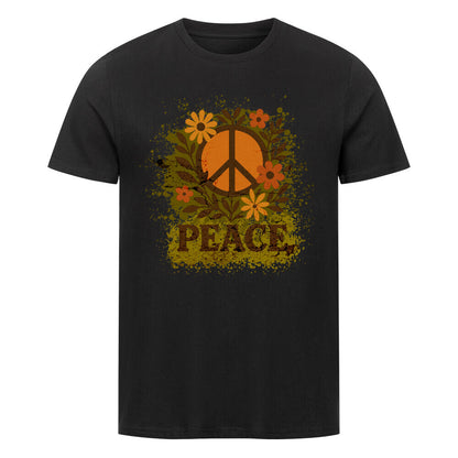 Premium Organic Shirt aus der Toripros PEACE Kollektion – Flowers PEACE Design in Schwarz, modernes Statement-Piece mit floraler Friedensbotschaft