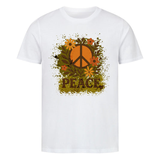 Premium Organic Shirt aus der Toripros PEACE Kollektion – Flowers PEACE Design in Weiß, nachhaltiges Statement-Piece mit floraler Friedensbotschaft