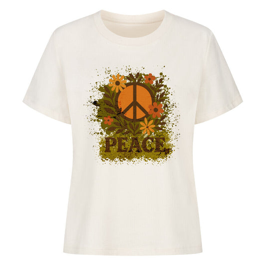 Premium Organic Shirt für Damen aus der Toripros PEACE Kollektion – Flowers PEACE Design in Natural, natürliches Statement-Piece mit floraler Friedensbotschaft