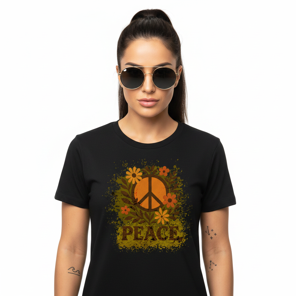 Premium Organic Shirt Women / Flowers PEACE