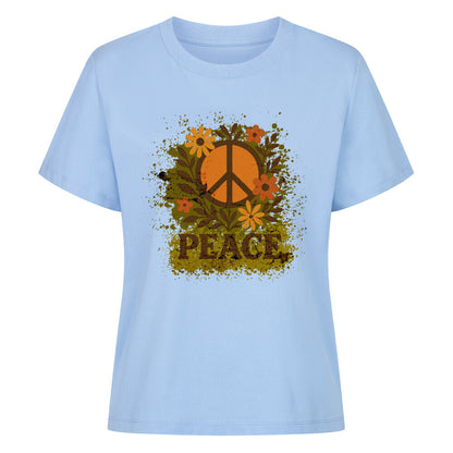 Premium Organic Shirt für Damen aus der Toripros PEACE Kollektion – Flowers PEACE Design in Sky Blue, leichtes Statement-Piece mit floraler Friedensbotschaft