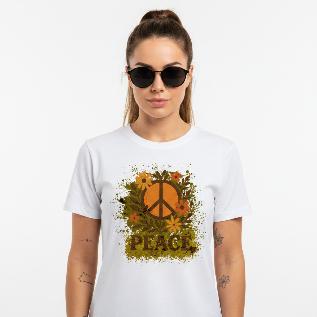 Premium Organic Shirt Women / Flowers PEACE