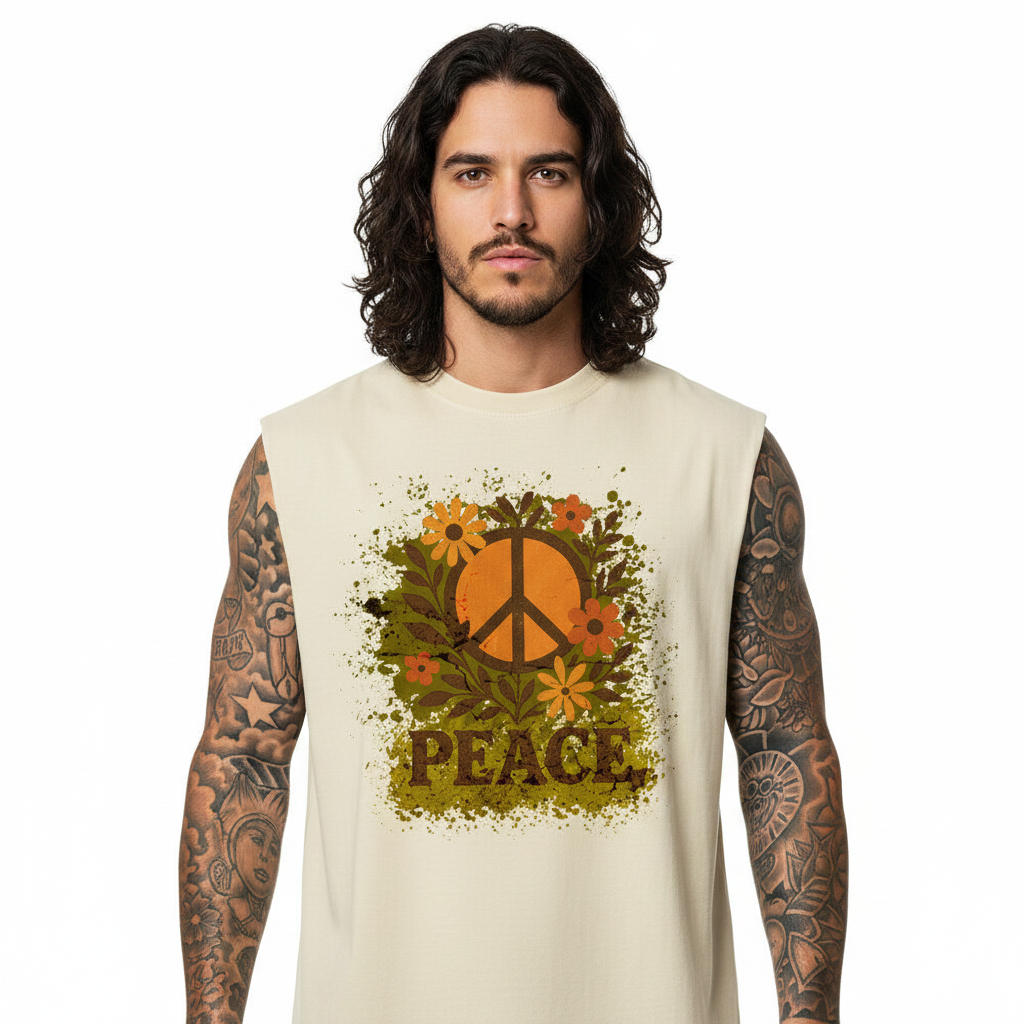 Sleeveless Oversized Tee / Flowers PEACE