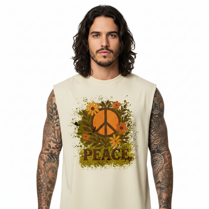 Sleeveless Oversized Tee / Flowers PEACE