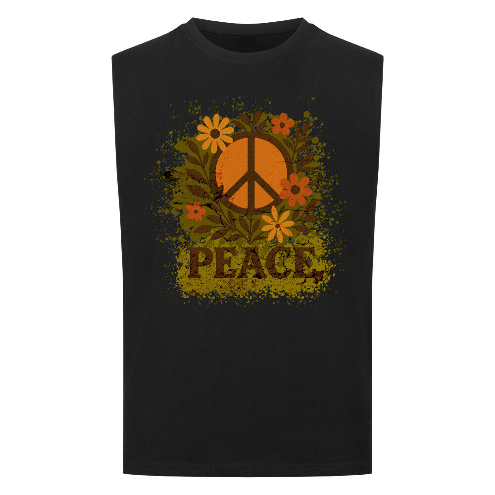 Ärmelloses Oversized T-Shirt aus der Toripros PEACE Kollektion – Flowers PEACE Design in Schwarz, modernes Statement-Piece mit floraler Friedensbotschaft